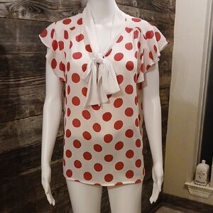 Pink Polka Dot Blouse with Bow Accent